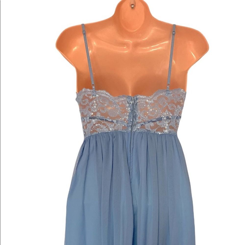 Emerald Sundae Chiffon Lace Wedding Guest Slitted Blue Gown Maxi Prom Dress - Picture 7 of 12